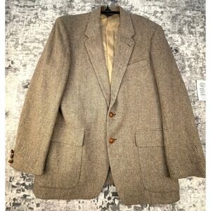 Vtg Farah Blazer 42R Wool Brown Tweed Herringbone Two-Button Jacket Classic Fit